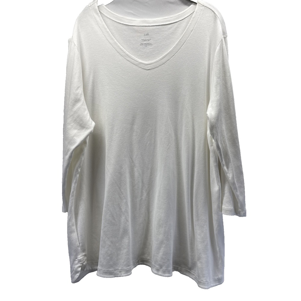 J Jill Pima 3/4 Sleeve V Neck Tee Women's Top Sz XL Solid White Pullover Stretch
